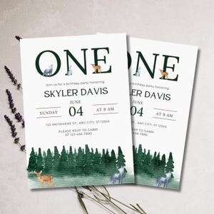Invitación de cumpleaños de Wild One Safari: Animales de la selva, PNG imprimible (descarga digital)