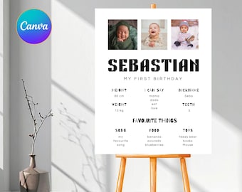 First Birthday Milestone Poster Template, Editable First Birthday Stats Sign, First Year Milestone Sign, Instant Download - RAMI0016