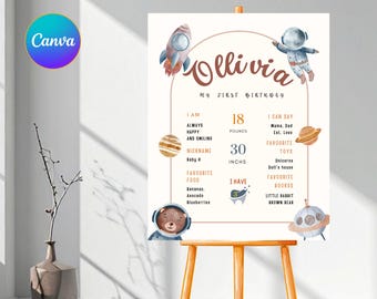 Outer Space Birthday Milestone Sign: Galaxy Planets Template, Printable, INSTATNT DOWNLOAD, RAMI0020