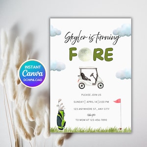 Editable Golf Birthday Invitation: Par-Tee Party, Hole-in-One (PNG File, Digital Download)