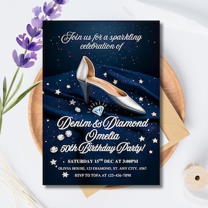 Denim & Diamonds Birthday Invitation: Elegant Glam (Printable)