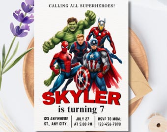 Editable Avengers Birthday Invitation Template, Superhero Party Invite, Digital Download - RAMI0149
