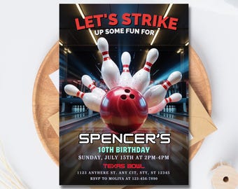Bowling Birthday Party Invitation: Editable Template, Instant Download - RAMI0089