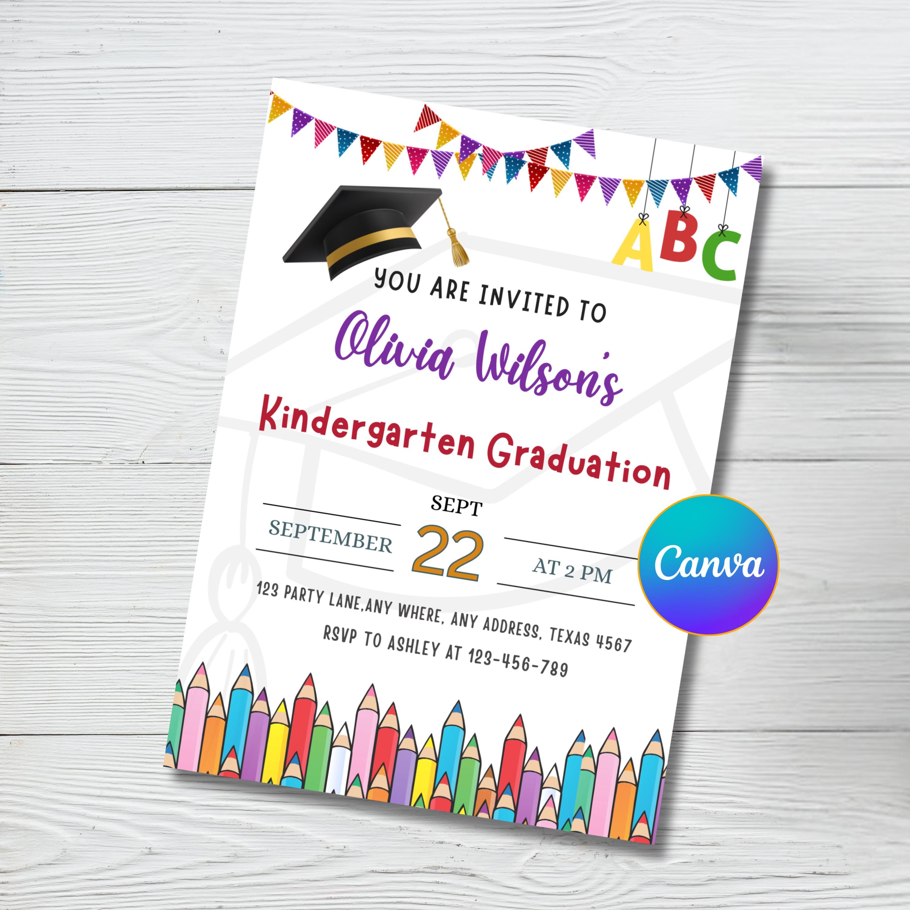 Kinder Invit Editable Kindergarten Graduation Invitation, Kindergarten Party Invite ...