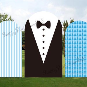 Soporte de fondo de arco, cubiertas, decoraciones para fiestas de Boys Boss Blue, fiestas de papá e hijos, marco arqueado, cubierta, accesorio