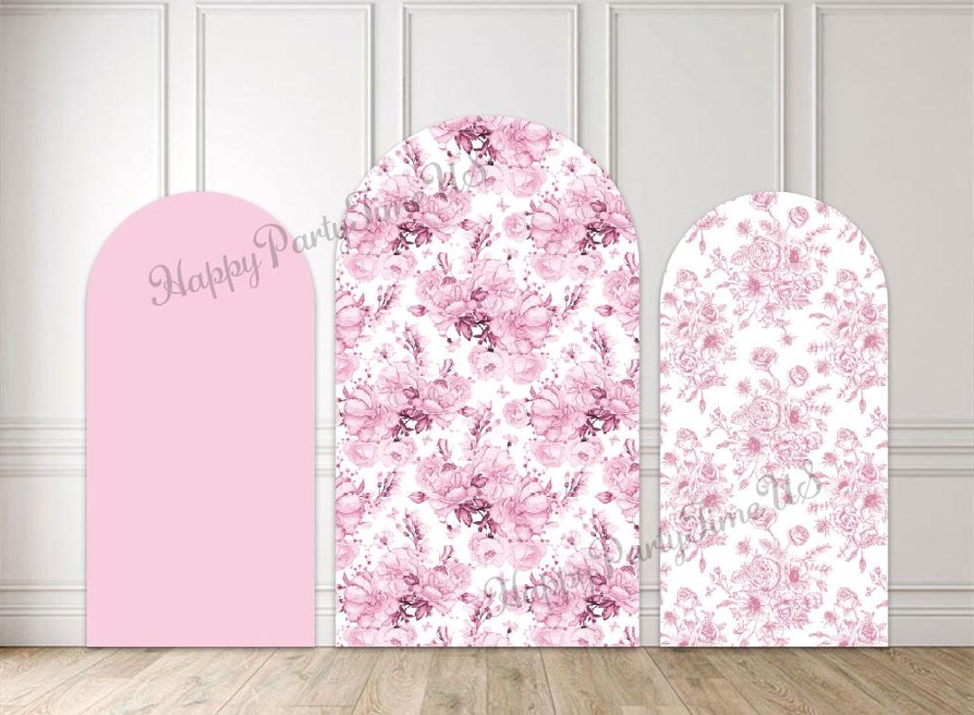 Toile Photo Backdrop Pink Floral Arch Backdrop Cover: Toile De Jouy Bridal Shower Party ...
