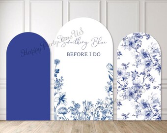 Fondo de arco floral azul: fotomatón para boda