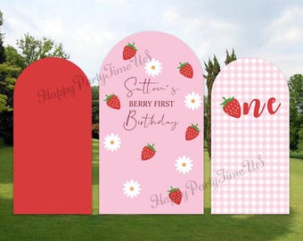 Double sided Arch Covers Strawberry Party Decorations Berry First Birthday Backdrop