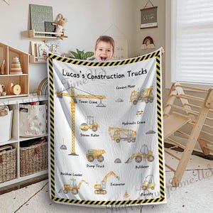 Custom Construction Truck Blanket Custom Tractor Blanket With Name Personalized Gift for Kids  Christmas Gift,Birthday Gift