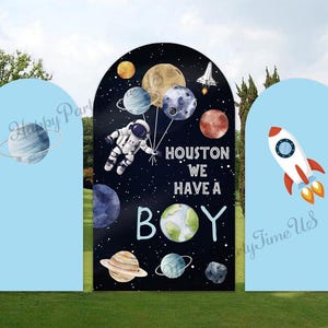 Arch Backdrop Stand Covers Outer Space Party Decorations We have A Boy Parties Arched Frame Cover  Rocket Planet Galaxy Astronaut Backdrop