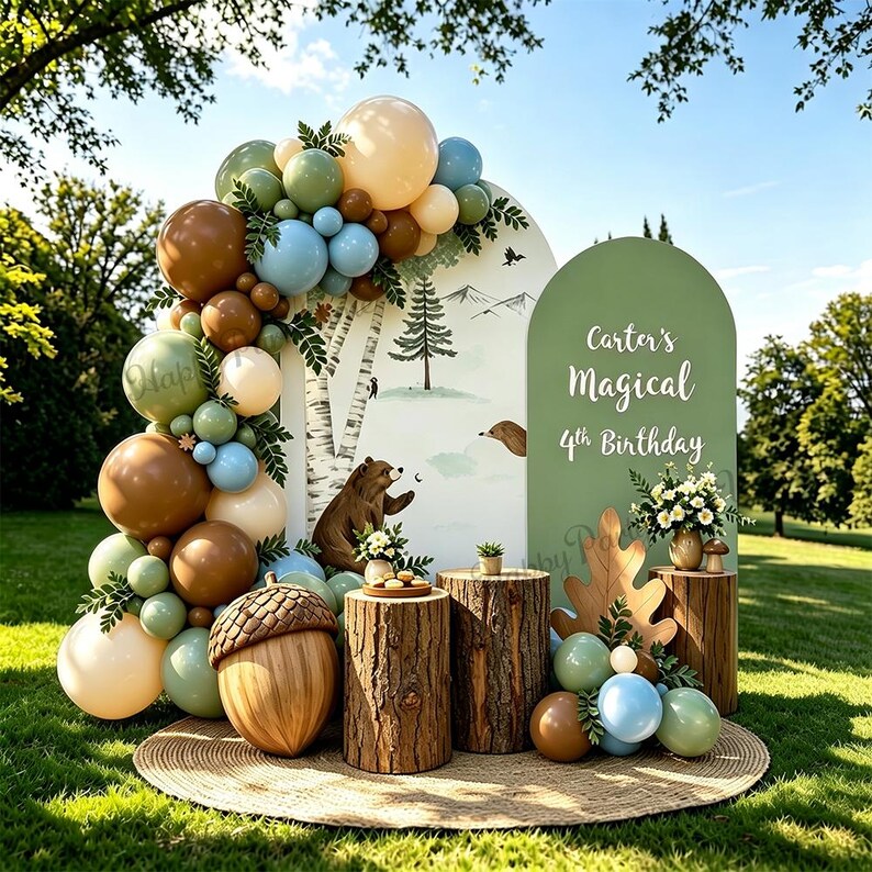 Safari Magical Birthday Arch Backdrop Cover, Winter Jungle Animals Bear ...