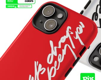 May include: Red phone case with a white graphic that says "It's draft beer you" on it. The case has a black camera bump and a black border around the edges.