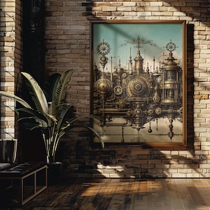 Industrial Steampunk Kunstdruck - Vintage Maschinen Ästhetische Wanddekoration für Lofts und kreative Millennials