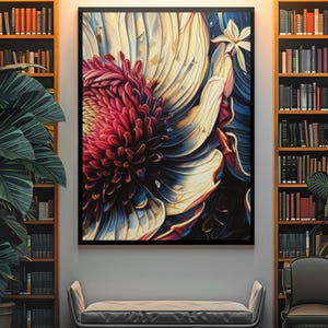 Whimsical Moody Flower Wall Print Boho Art Decor, Abstract Flower Botanical Print, Artful Boho Floral Art