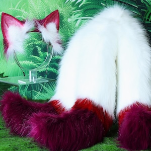 23 inches Red White wolf ear three tail s Fox Ears-COSPLAY--Plush Headband-Simulation Fox Ears- Cat Ears-Halloween Gifts-Wolf Ears-
