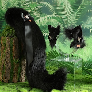 Black wolf ears and tail suit realistic imitation fur wolf ears and tail suit fox ears and tail suit Cosplay