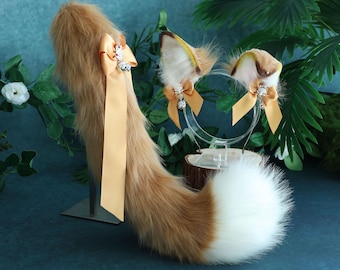 Light gold Wolf Ears Tail-COSPLAY-Animal Ears Headband-Simulated Fox Ears-Customized-Wolf Ears-Halloween Gift-Lolita-Fox Ears Lolita