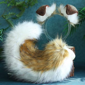 Hellbraune Welpen Ohren und Schwanz Fuchs Ohr Schwanz COSPLAY--Plüsch Stirnband-Simulation Fuchs Ohren- Katzenohren-Halloween Geschenke-Wolf Ohren Schwanz