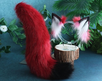 Cosplay red wolf ear tail fox ear tail animal ear tail pet play dog ear tail suit wolf tail Ear tail Lolita