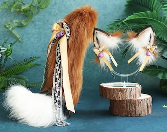 Cosplay brown wolf ears and tail puppy ears and tail kitten ears and tail simulation ears and tail animal ears and tail fox ears and tail