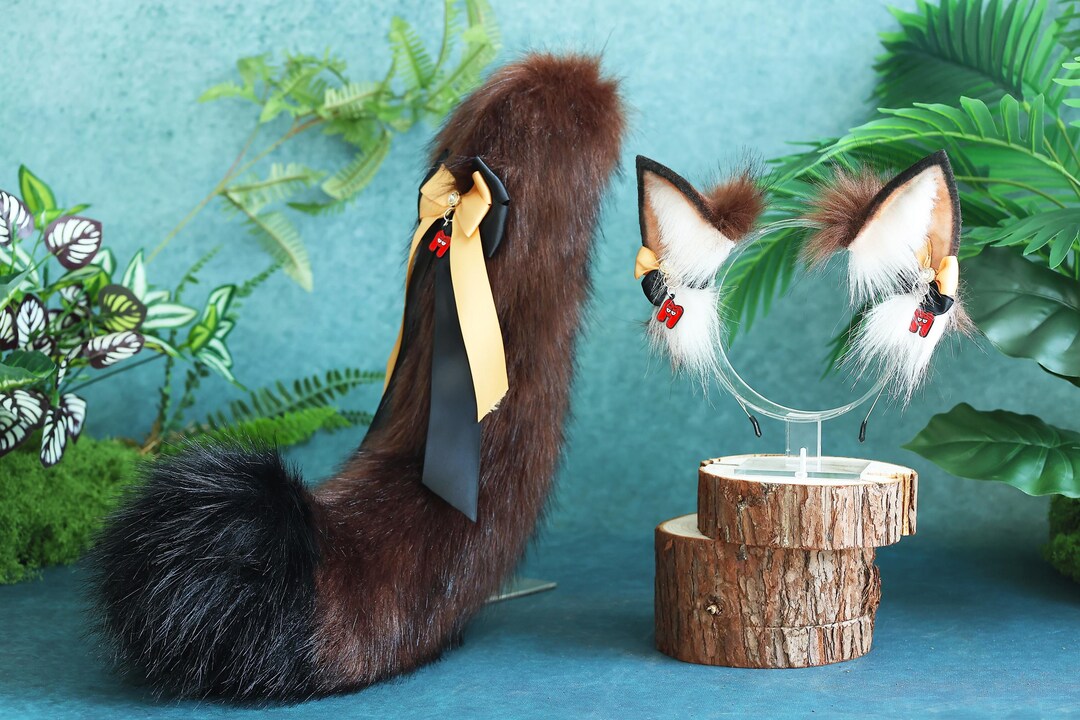 Cosplay Realistic Brown Wolf Ears Tail Puppy Ears Tail Kitten Ears and ...