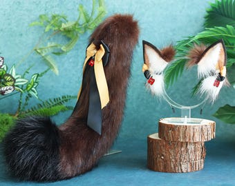 Cosplay realistic brown wolf ears  tail puppy ears tail kitten ears and tail leopard ears and tail animal ears and tail fox ears and tail