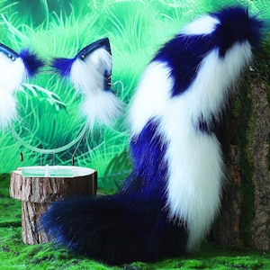 Royal blue stitching wolf ear tail Tiger ears and tail Fox ear tail-COSPLAY--Plush Headband-Simulation Fox Ears- Cat Ears-Halloween Gifts