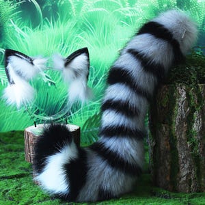 23inchesGray stitching Fox ear tail-COSPLAY--Plush Headband-Simulation tiger Ear tail- Cat Ears-Halloween Gifts-Wolf Ears-Tail
