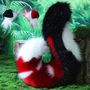 黒と赤のステッチ犬キツネ耳しっぽ-コスプレ-ぬいぐるみヘッドバンド-シミュレーション虎耳しっぽ-猫耳-ハロウィンギフト-オオカミ耳-しっぽ