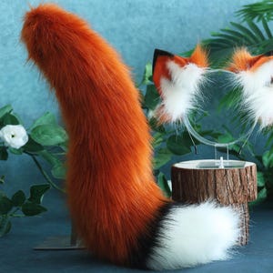Red Brown Fox Tail- Fox Ears-COSPLAY--Plush Headband-Simulation Fox Ears- Cat Ears-Halloween Gifts-Wolf Ears-Tail