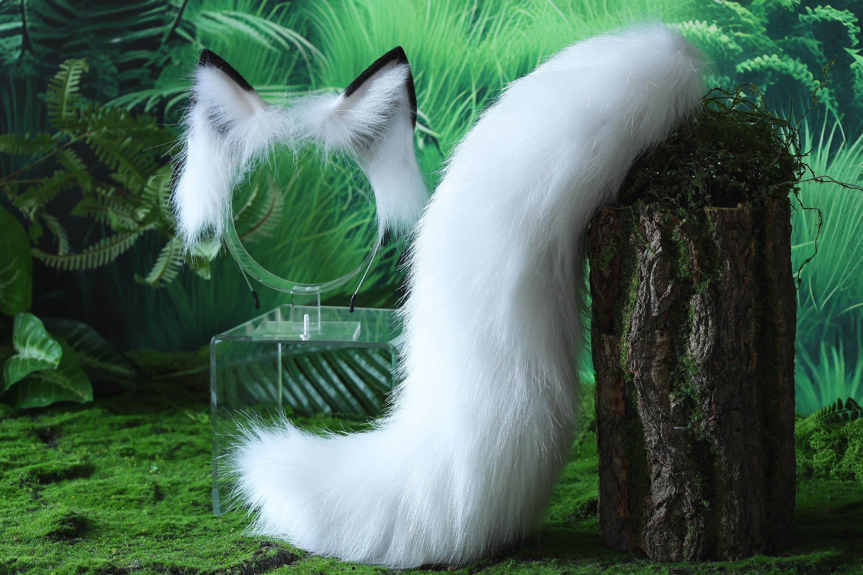 22 inches White wolf ear Tail- Fox Ears-COSPLAY--Plush Headband-Simulation Fox Ears- Cat Ears-Halloween Gifts-Wolf Ears-Tail