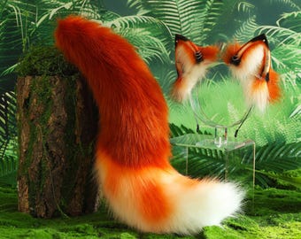 21 inch red brown fox ears and tail wolf ears tail Cosplay realistic fox ears tail anime ears tail