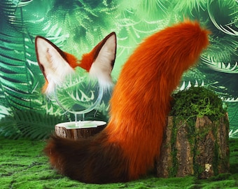 Fox ears and tail set – plush headband, Oscar Wilde costume accessory for cosplay.