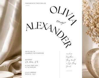 Editorial Wedding Invitation Canva Template, Modern Luxury Wedding Invite, Minimalist Wedding Stationery, Elegant Wedding Card