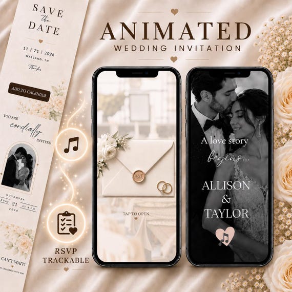 Wedding Invite Digital RSVP Music, Track Responses - Invitation Mariage Digital Wedding Invitation Countdown, Customizable Animated Template