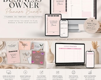 Editable Business Owner Planner Bundle | Entrepreneur Planner Canva Template | Financial, Budget, Ecommerce & Social Media Planner | PLR MRR