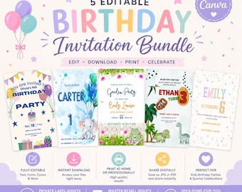 Editable Canva Invitations | PLR & MRR Birthday Invitation Bundle | Kids Party Invite Templates | Resell Canva Templates | Instant Download
