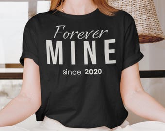 Maglietta "Per sempre mio dall'anno", regalo di anniversario personalizzato per marito o moglie, maglietta personalizzata per coppie, maglietta con data di fondazione