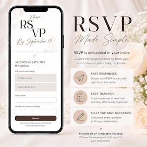 Wedding Invite Digital RSVP Music, Track Responses - Invitation Mariage Digital Wedding Invitation Countdown, Customizable Animated Template image 4