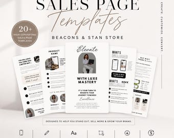 Editable Beacons & Stan Store Sales Page Templates | Canva Sales Page Bundle | PLR MRR Templates | Digital Product Sales Pages | Sales Page