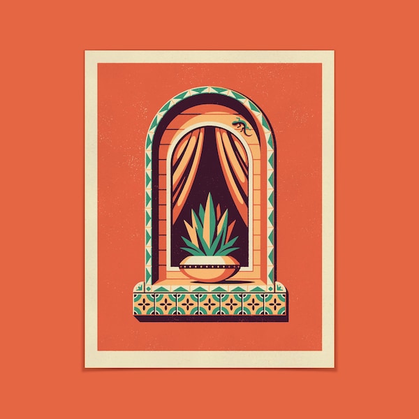 Jalisco Art Print (Southwestern/Mexico Window & Cactus/Succulent)