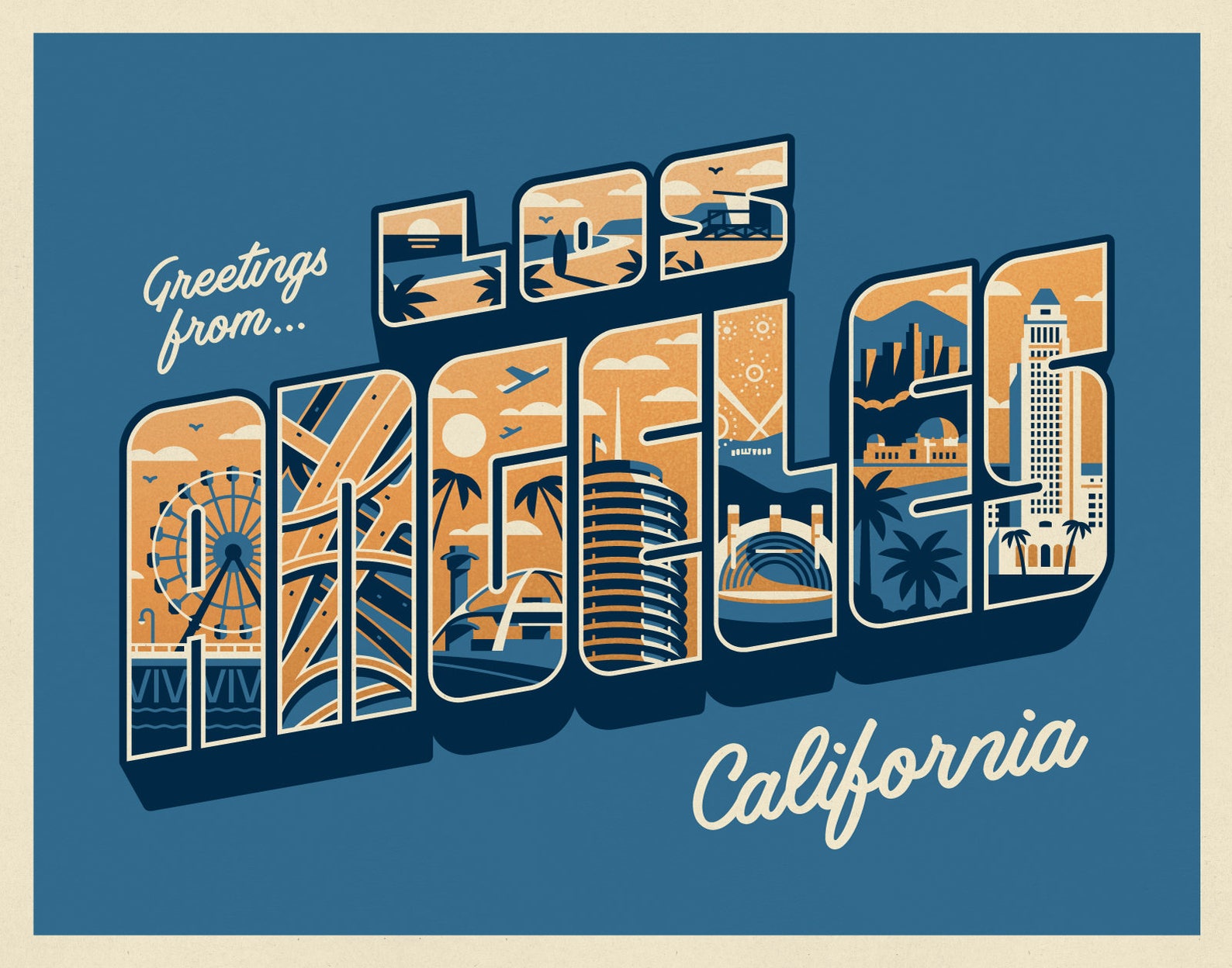 Greetings From Los Angeles California 14x11 Etsy