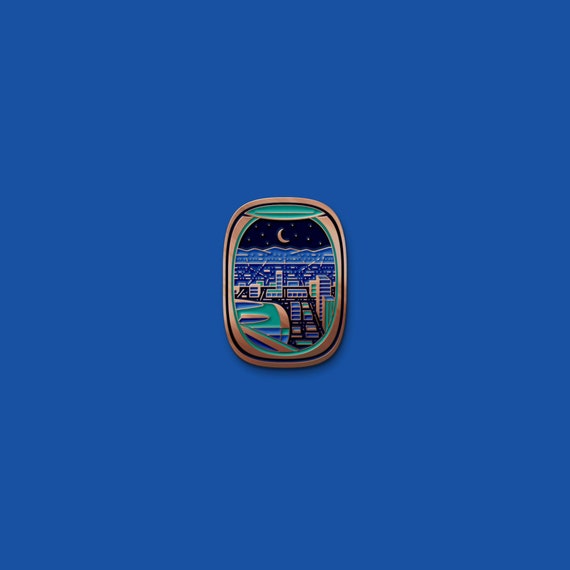 Mainland Enamel Pin (Airplane Window Seat of Nighttime Cityscape)