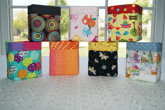 Cotton Fabric Bin MINI, Storage Holder Small, Place Setting Table Favor, Gift Giving Container