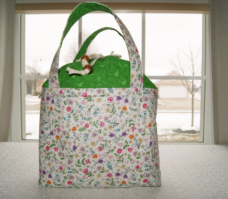 Bucket Style Drawstring Tote, Knitting Crocheting Project Bag, Medium Size Storage Bag image 1