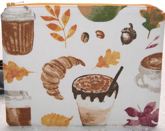 Bolsa de almacenamiento con cremallera, bolsa para artículos personales, bolsa con cremallera con temática de otoño, ideal para amantes del café.
