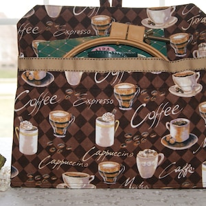 Coffee Lover Fabric Sewing Pouch, Embroidery Thread Organizer, Bag Pockets Sewing Notions, Crafter's Gift image 1