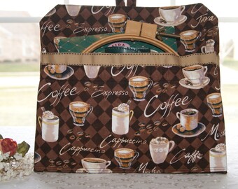 Coffee Lover Fabric Sewing Pouch, Embroidery Thread Organizer, Bag Pockets Sewing Notions, Crafter's Gift