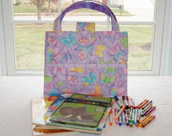 Bolsa para materiales de colorear Mariposas Moradas: Crayones, Marcadores, Correas, Bolsillos