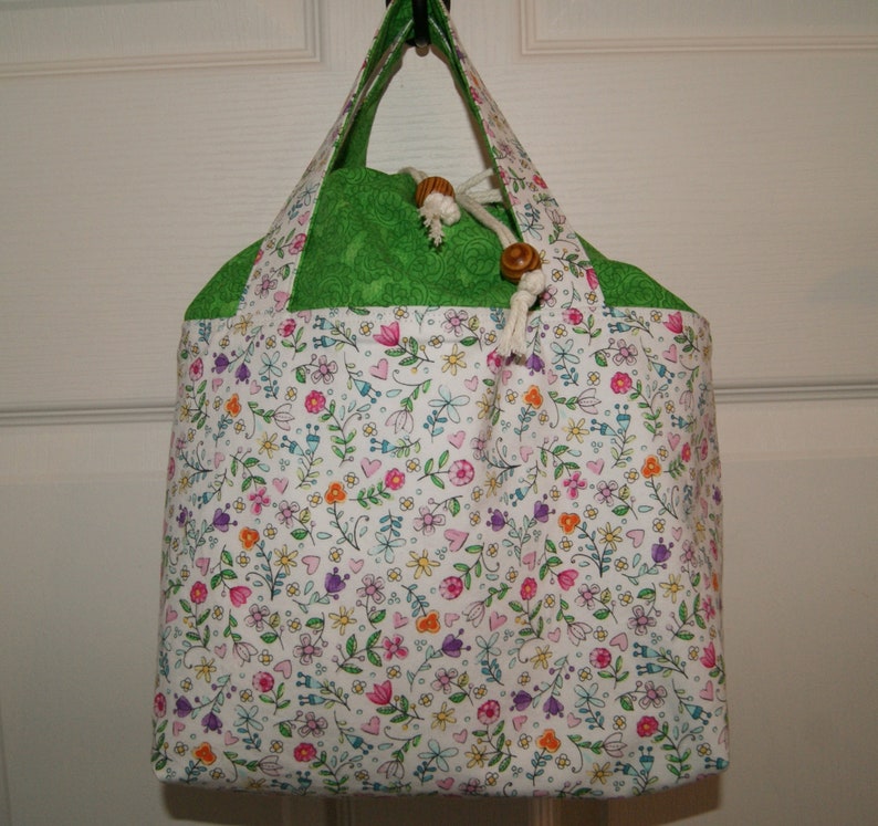 Bucket Style Drawstring Tote, Knitting Crocheting Project Bag, Medium Size Storage Bag image 8